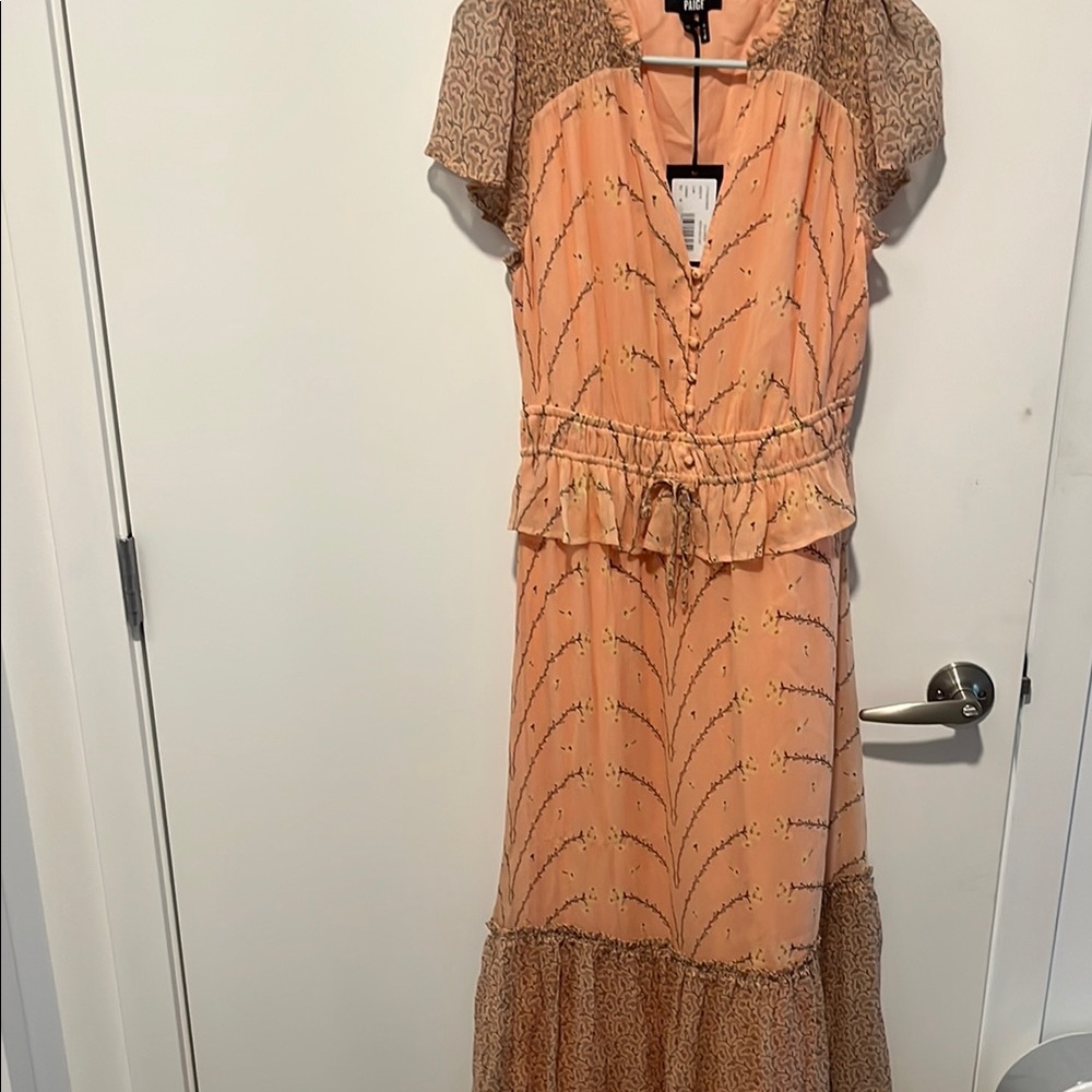 PAIGE Orange and Pink Ruffled Maxi Sundress